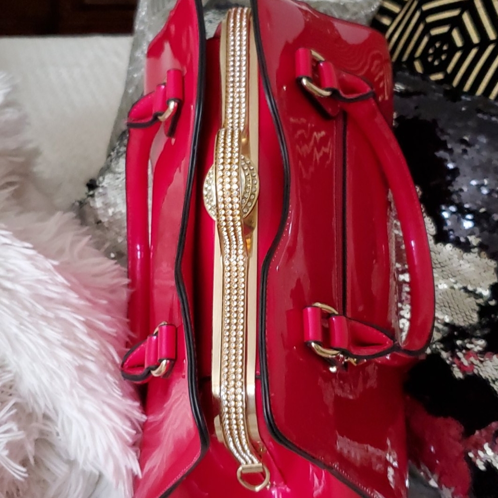 Hot Pink Patent leather bag with big diamond stone HP❤️❤️2 times - Picture 7 of 10